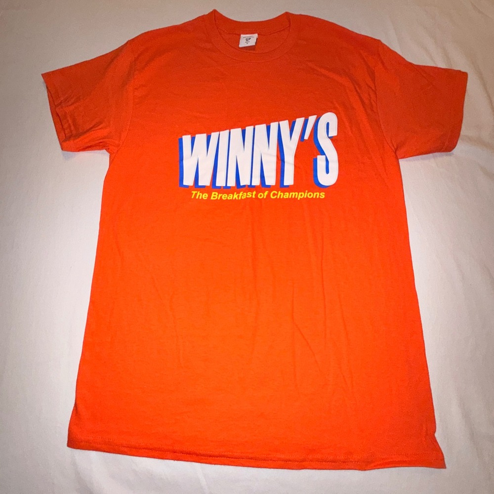 Bradley Martyn Winny's T-Shirt Mens Medium Orange Excellent Breakfast Champions